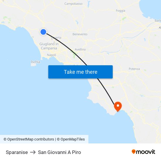 Sparanise to San Giovanni A Piro map