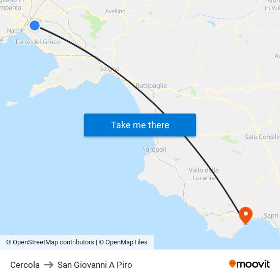 Cercola to San Giovanni A Piro map