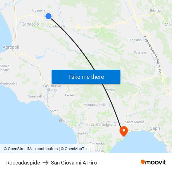 Roccadaspide to San Giovanni A Piro map