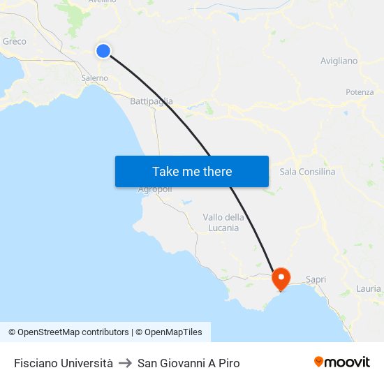 Fisciano Università to San Giovanni A Piro map