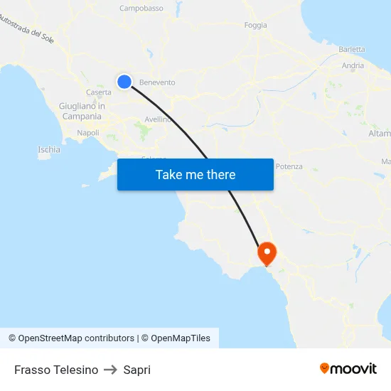 Frasso Telesino to Sapri map
