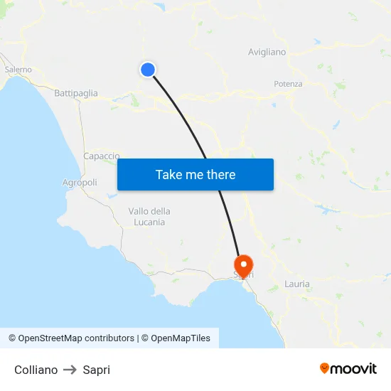 Colliano to Sapri map