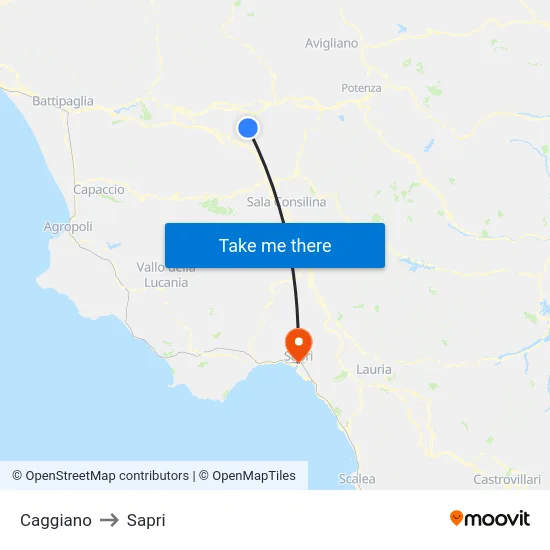 Caggiano to Sapri map
