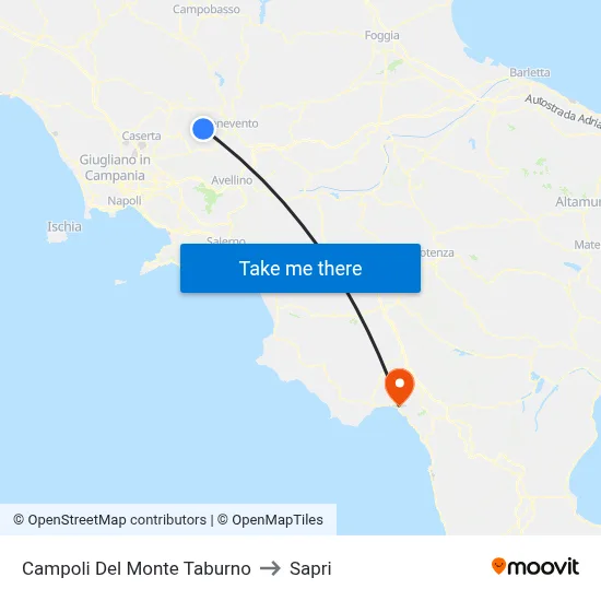 Campoli Del Monte Taburno to Sapri map