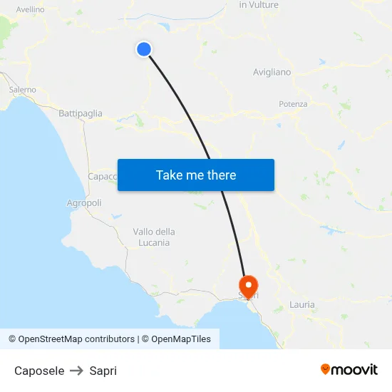 Caposele to Sapri map