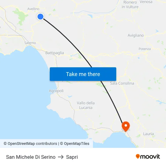 San Michele Di Serino to Sapri map