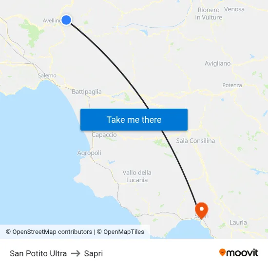 San Potito Ultra to Sapri map