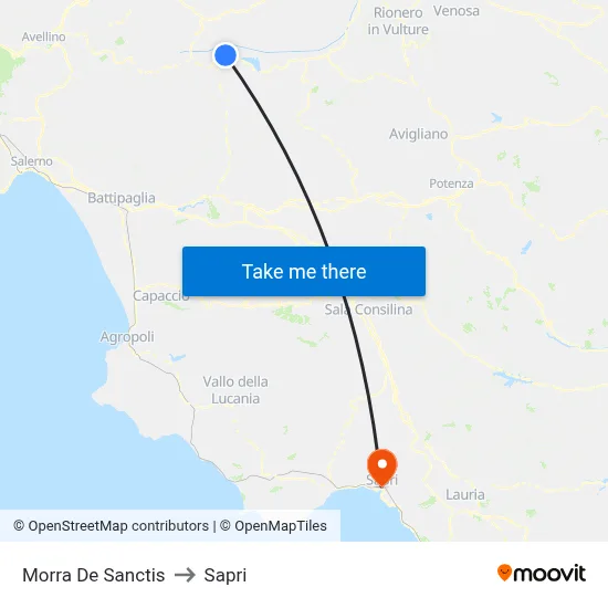 Morra De Sanctis to Sapri map
