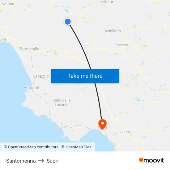 Santomenna to Sapri map