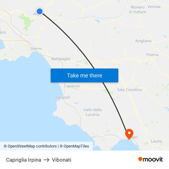 Capriglia Irpina to Vibonati map