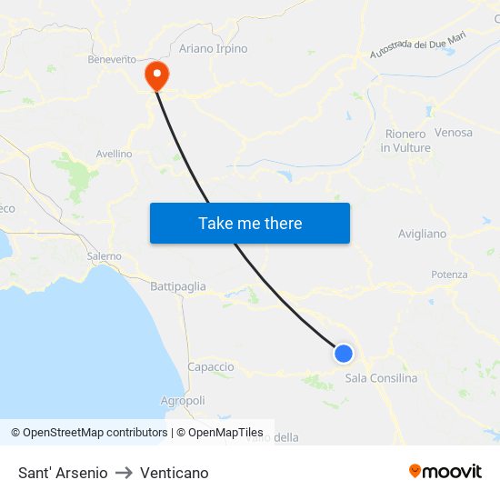 Sant' Arsenio to Venticano map