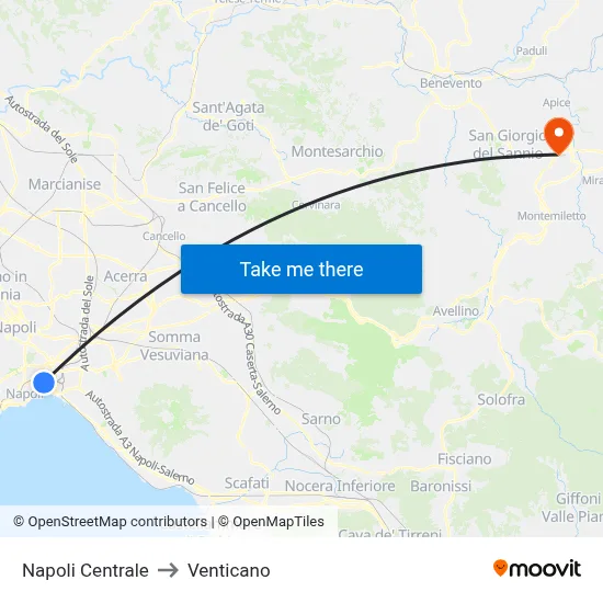 Napoli Centrale to Venticano map