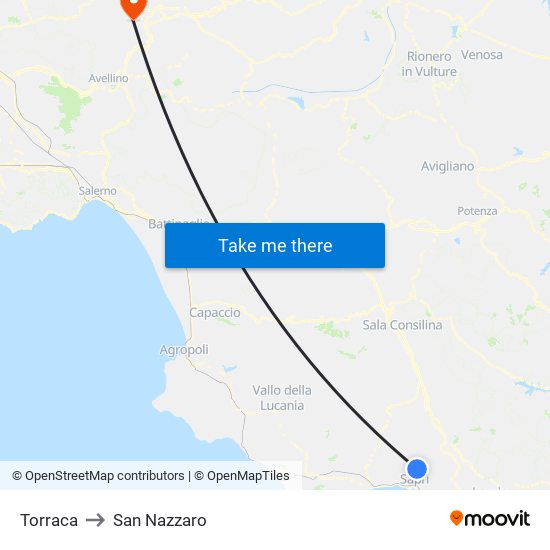 Torraca to San Nazzaro map