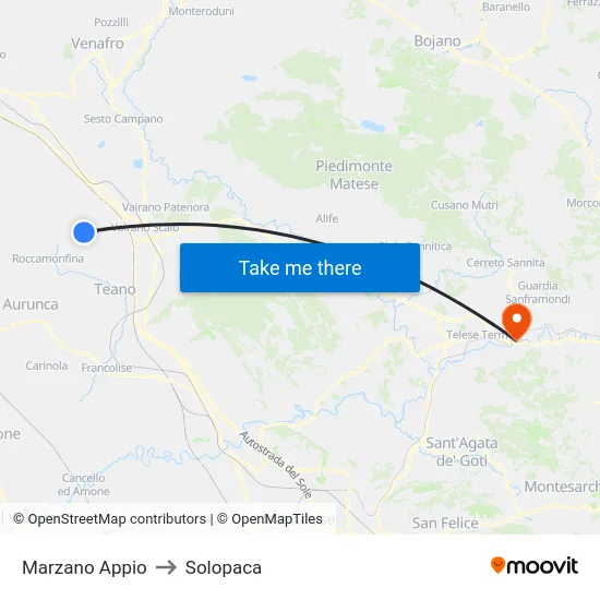 Marzano Appio to Solopaca map