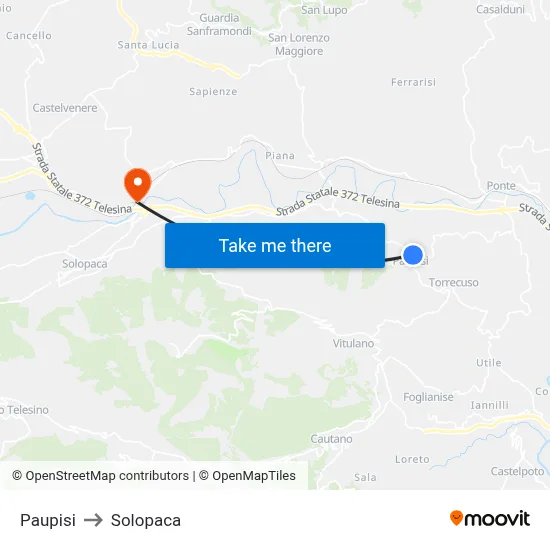 Paupisi to Solopaca map