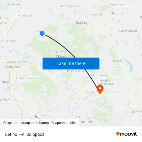 Letino to Solopaca map