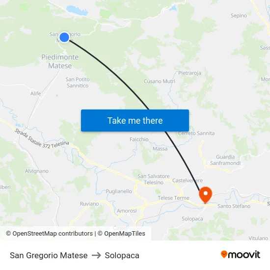 San Gregorio Matese to Solopaca map