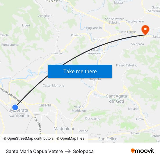 Santa Maria Capua Vetere to Solopaca map