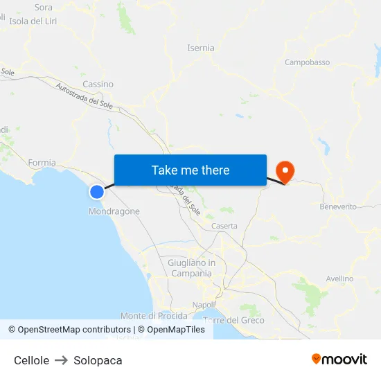 Cellole to Solopaca map