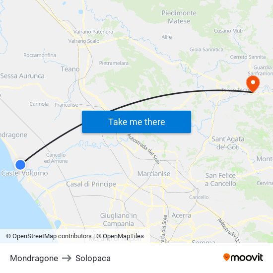Mondragone to Solopaca map