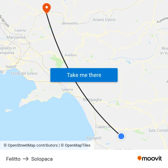 Felitto to Solopaca map