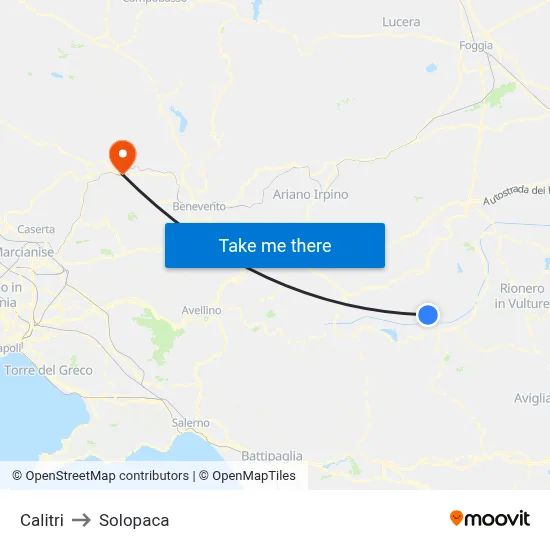 Calitri to Solopaca map