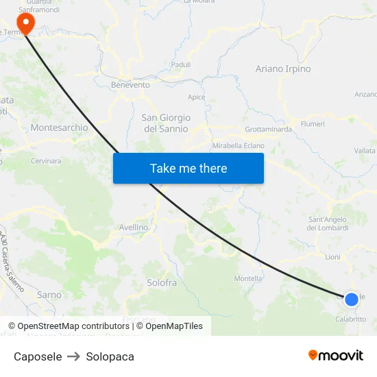 Caposele to Solopaca map