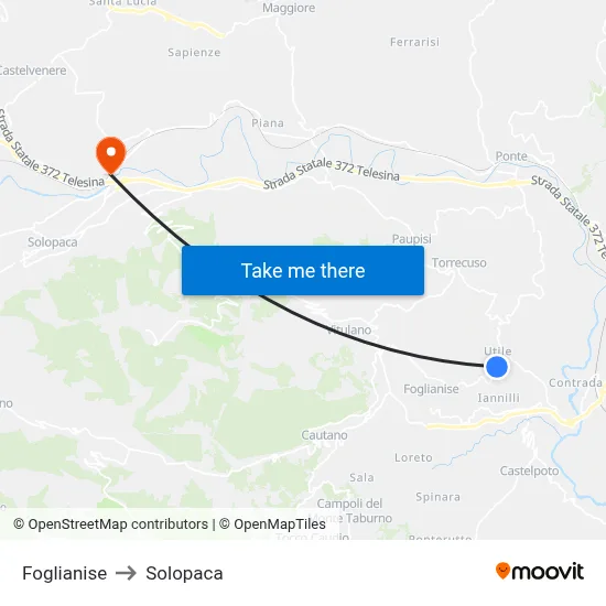 Foglianise to Solopaca map