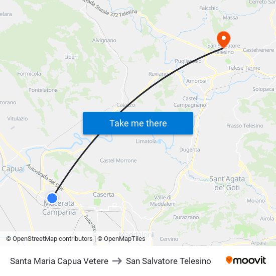 Santa Maria Capua Vetere to San Salvatore Telesino map