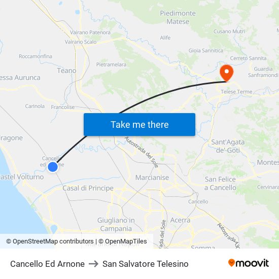 Cancello Ed Arnone to San Salvatore Telesino map