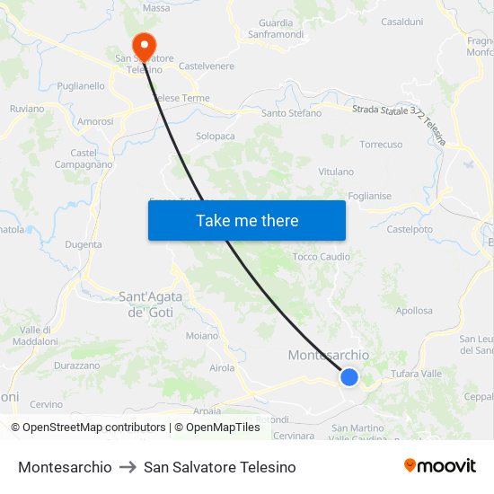 Montesarchio to San Salvatore Telesino map