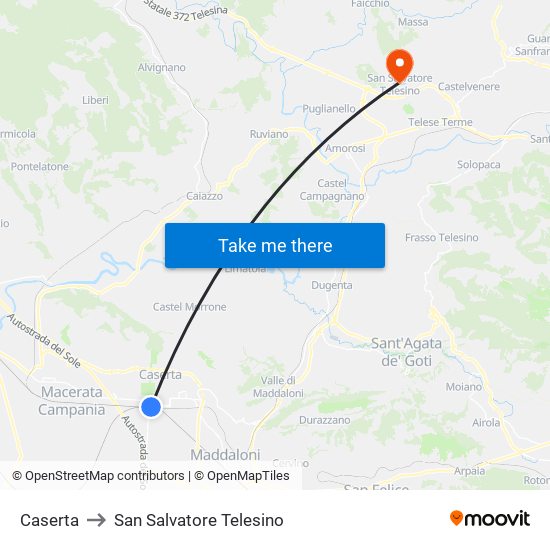 Caserta to San Salvatore Telesino map