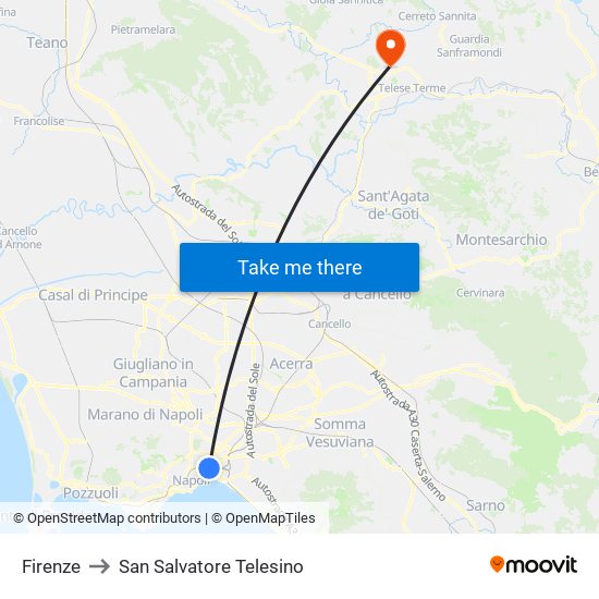 Firenze to San Salvatore Telesino map