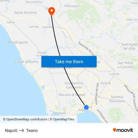 Naples to Teano map