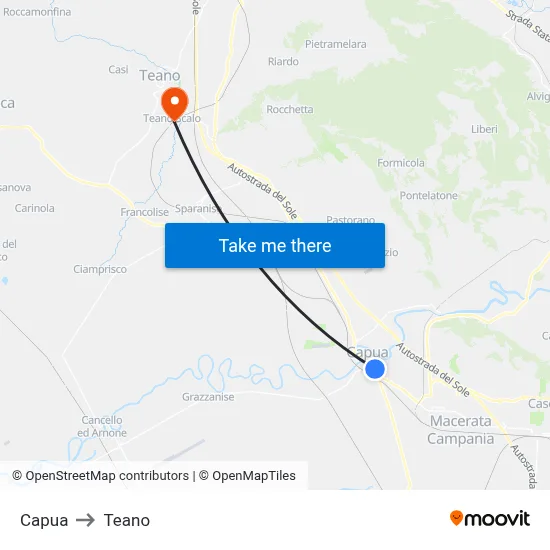 Capua to Teano map