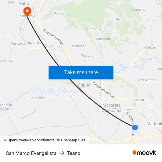 San Marco Evangelista to Teano map