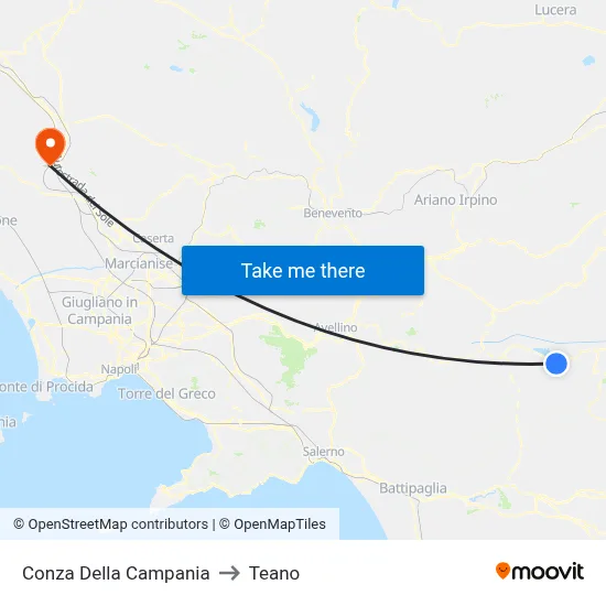 Conza Della Campania to Teano map