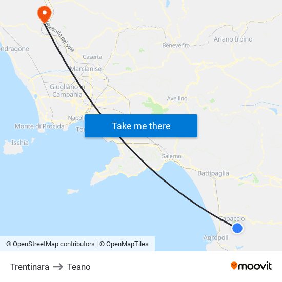 Trentinara to Teano map