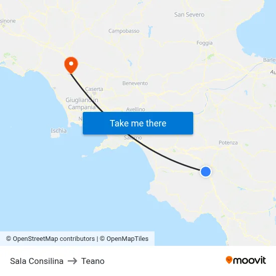 Sala Consilina to Teano map