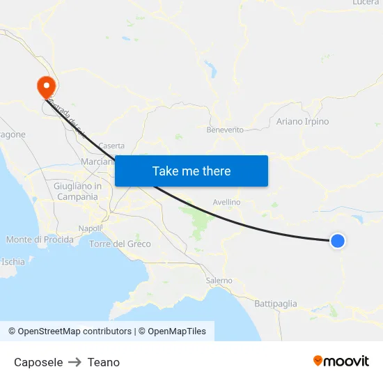 Caposele to Teano map