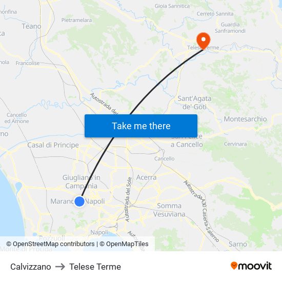 Calvizzano to Telese Terme map