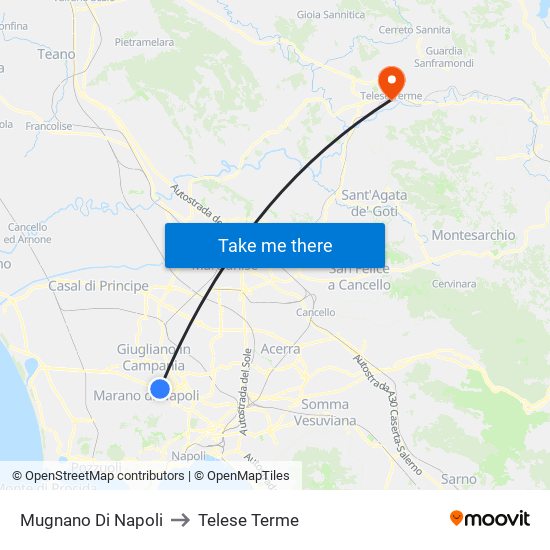 Mugnano Di Napoli to Telese Terme map