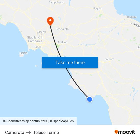 Camerota to Telese Terme map