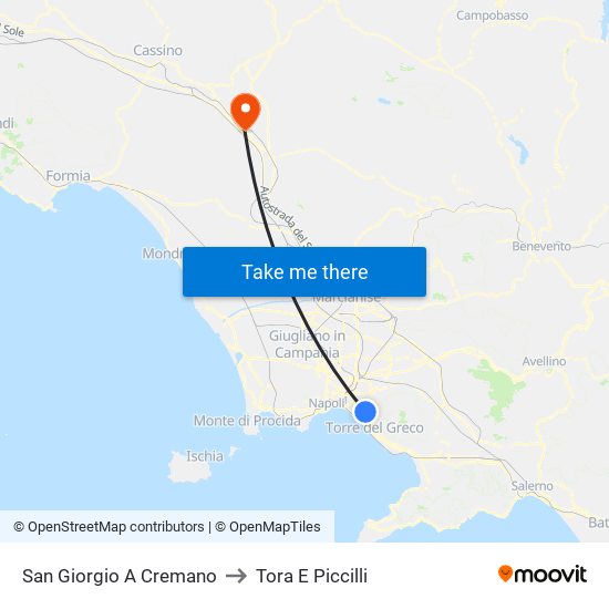 San Giorgio A Cremano to Tora E Piccilli map