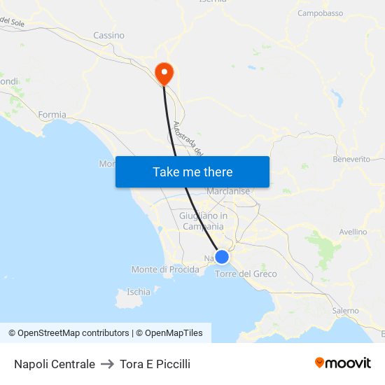 Napoli Centrale to Tora E Piccilli map