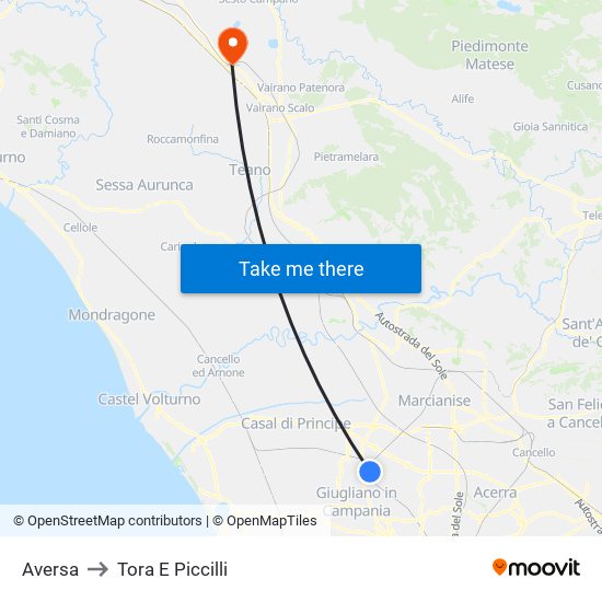 Aversa to Tora E Piccilli map