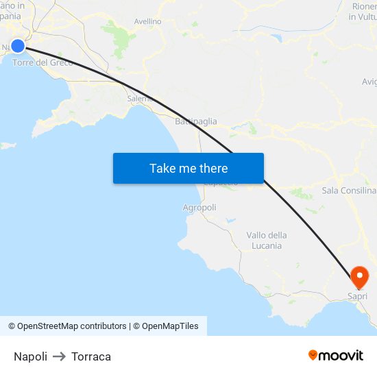 Napoli to Torraca map