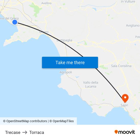 Trecase to Torraca map