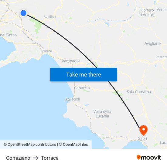 Comiziano to Torraca map