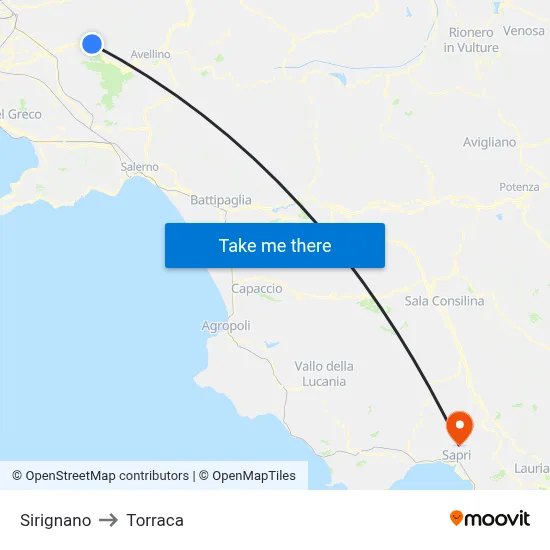 Sirignano to Torraca map